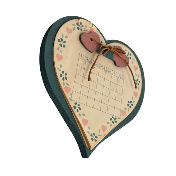 VTG French Country Cottagecore Heart Shaped Wall Calendar Board Pink & Blue - Picture 3 of 4